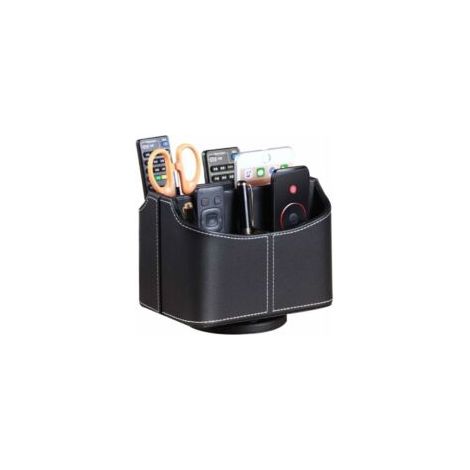 Porta telecomandi girevole, organizer multimediale con 5 scomparti, organizer da scrivania multifunzionale in similpelle, contenitore per telecomandi, iPad, telefono e occhiali - Crezuo