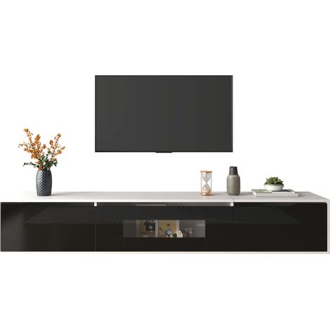 Vitrine et meuble TV moderne, brillant noir et blanc, avec éclairage LED changeant de couleur (façade brillant noir) (1/5)