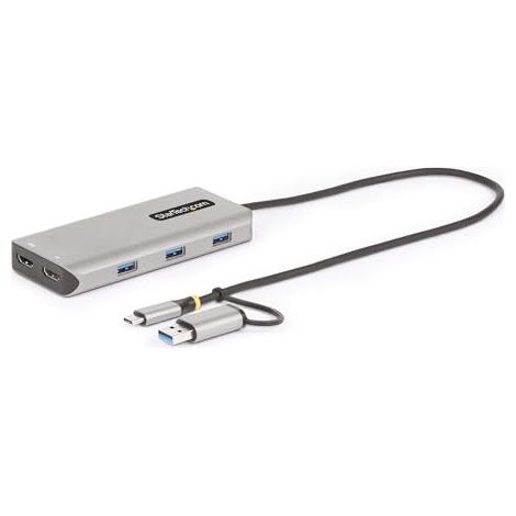 StarTech.com Adaptateur Multiport USB-C avec Dongle USB-C vers USB-A, Double HDMI (4K30Hz/1080p60Hz), 3x USB-A 5Gbps, Mini Station d'Accueil de Voyage, Dock/Station d'Accueil pour PC Portable, Câble d