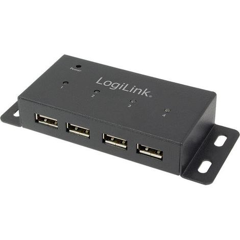 Hub USB 2.0 metálico con LED de 4 puertos de LogiLink con fuente de alimentación de 5V/2A y 480 Mb/s (1/3)