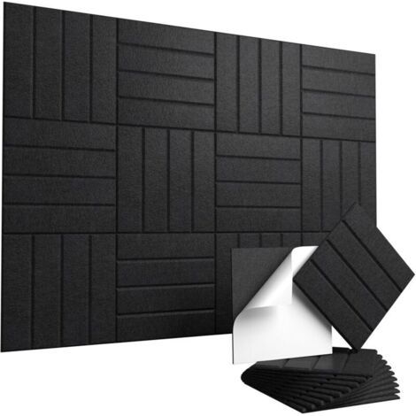 Lot de 12 panneaux acoustiques autocollants – Panneaux muraux insonorisants haute densité 30 x 30 cm pour la réduction du bruit et de l'écho, noir (1/5)