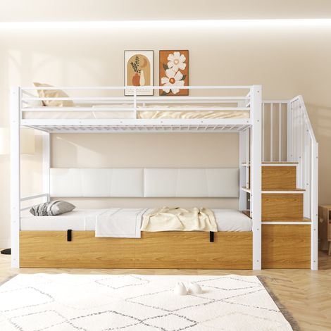 Lit mezzanine 90 x 200 cm, lit superposé enfant avec vérins hydrauliques, échelle de sécurité, barrière de sécurité haute,blanc (1/5)