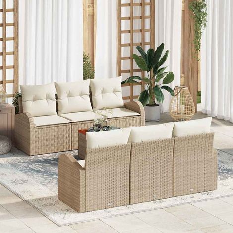 Teenpull – Gartensofa-set 7 Stk. Beige Poly-Rattan (1/5)