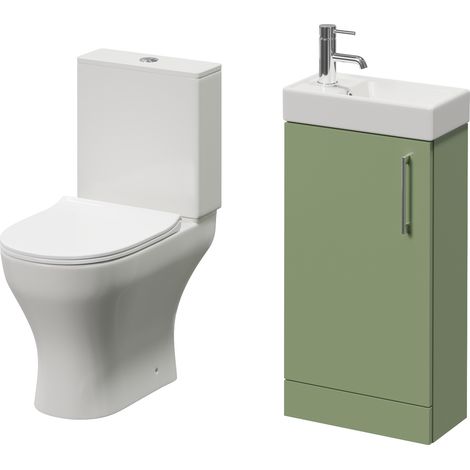 Napoli Cube Olive Green 400mm Single Door Vanity Unit and Jubilee Toilet Suite with Align Basin - 400mm - Chrome 160mm Handle