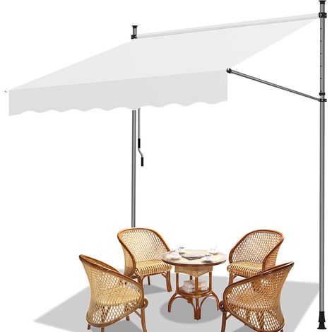 Wolketon Store de balcon blanc laiteux, 350x120 cm, rétractable, protection UV, pour terrasse et jardin