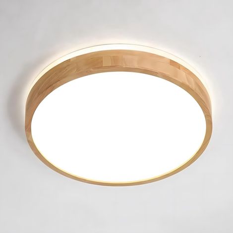 Plafonnier LED Bois, Lampe Ronde en Bois Naturel Lueur à 360°  Blanc naturel 4 500 K, 18 W 1 600 lm  Salon, cuisine, salle à manger, couloir, maison, bureau, chambre d'enfant, bureau(Ø30cm)