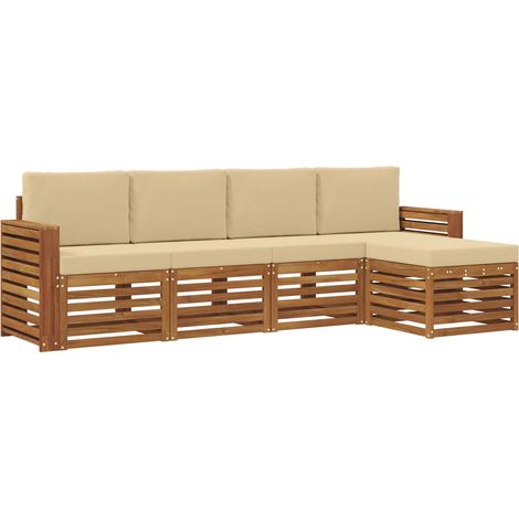 Set di divani da esterno con cuscino 5 pcs Naturale e Beige vidaXL