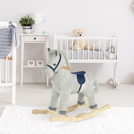 Cheval à bascule pour enfants de 3 à 6 ans - peluche grise - Cheval à bascule interactif qui reproduit des sons - 73x35x64cm