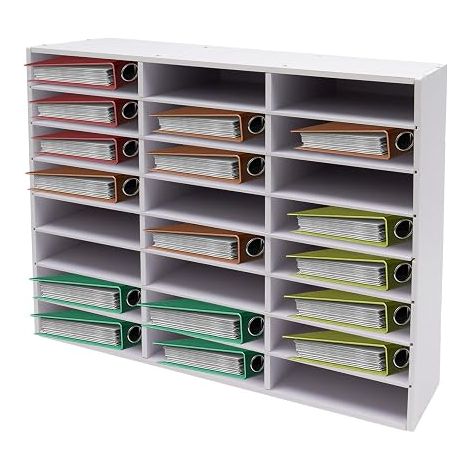 Porte-documents de bureau à 24 compartiments avec cloison amovible - Épaisseur : 10 mm - Pour la maison, le bureau, la salle de classe - 73,7 x 30,2 x 59,6 cm - Blanc (1/5)