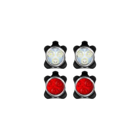 Set mit 4 per USB aufladbaren Fahrradlichtern, inklusive LED-Vorder- und Rücklicht. – Crezuo (1/4)