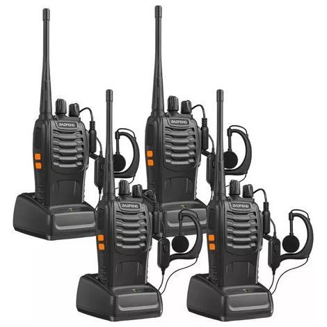 Lot de 4 Talkies-Walkies Professionnels 16 Canaux - Portée 5 km - Batterie 1500 mAh - Casques et Chargeurs USB Inclus - Résistants aux Chutes (1/5)