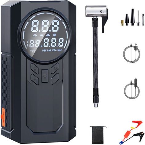 Portable 4-Mode 12V Car Battery Booster Pack Jump Starter Tyre Inflator, Rechargeable 150PSI Tyre Inflator with LED Digital Display. (1/5)