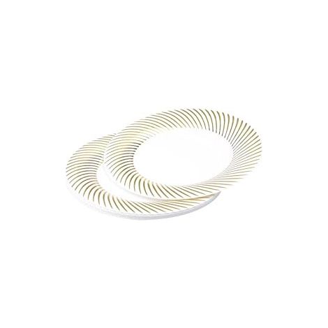 Set de 6 Assiettes en Plastique Réutilisable Ø18 cm Blanc Contour Or (1/2)