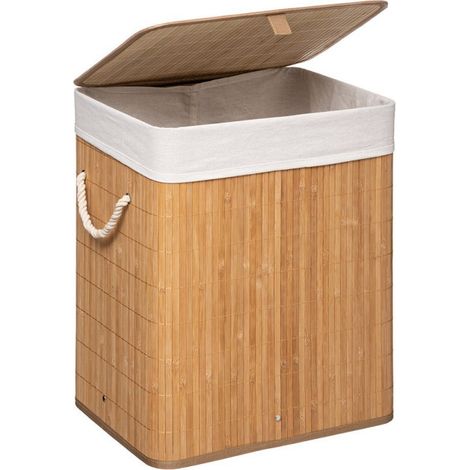 Panier à linge Bambou ou Noir 60 litres Atmosphéra (1/3)