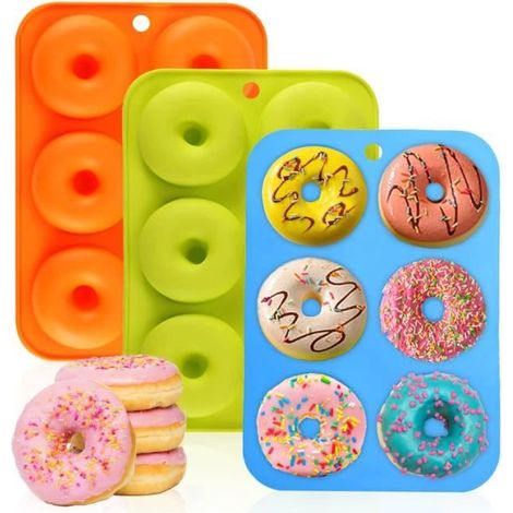 Moule à donuts - Cake Factory - 3 Pièces - Silicone - 6 Cavités - Couleurs Variées (1/4)