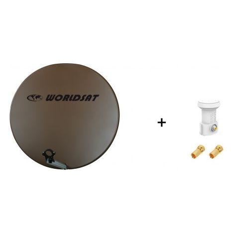 Antenne Parabole Fibre SMC 75 cm Marron WORLDSAT + LNB Single 0,1 dB Full HD 1080p 4K Ultra HD + 2 Fiches F Or - Visserie en Inox (1/4)