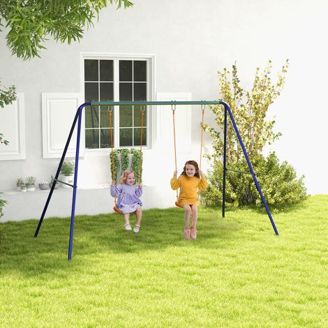 Balançoire portique pour enfants avec 2 siège de structure en métal charge max. 90 kg - multicolore
