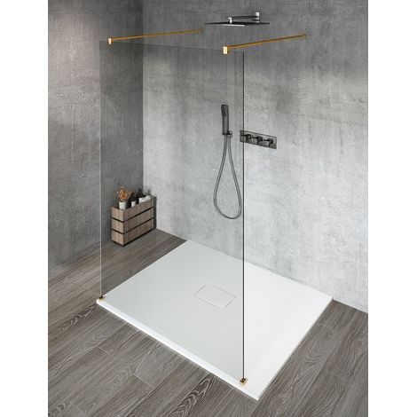 VARIO GOLD MATT Panneau de douche monobloc en verre, à poser, verre clair, 800 mm (1/3)