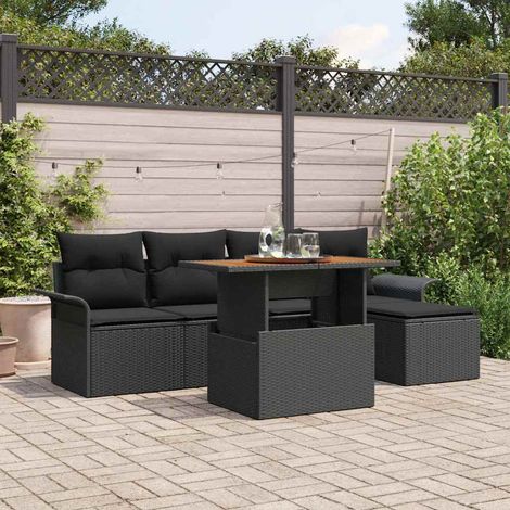 Conjunto de sofá de jardín 6 pcs Negro Poliratán (1/5)