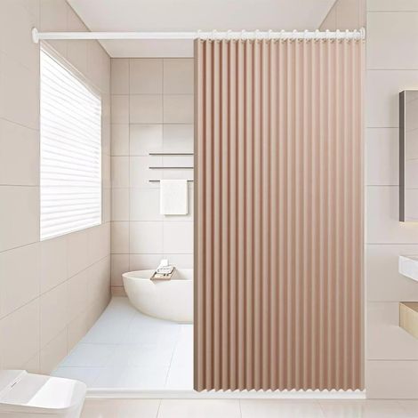 Rideau de Douche Magnétique Pliable et imperméable avec Crochets, Séparation Humide et sèche, Rideaux de Douche en Polyester Lin très résistants pour Salle de Bain, Rose, 80x200cm (1/2)