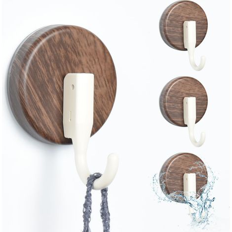 Lot de 4 crochets muraux en grain de bois sans perçage, crochets à ventouse peu encombrants pour serviettes, vêtements et autres objets, kit de fixation sous vide pour cuisine, salle de bain (1/5)