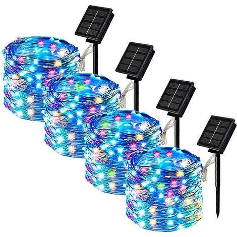 Guirlande lumineuse solaire LED féérique d'extérieur en fil de cuivre pour jardin cour et fêtes - 32 m 300 LED 4 pièces multicolores (1/5)