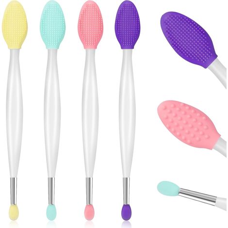 Lot de 4 pinceaux exfoliants pour les lèvres à double extrémité, 2 en 1, en silicone, applicateur doux, pour une application uniforme, outils de maquillage portables pour femmes (1/5)