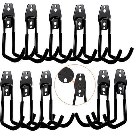 Crochet Garage Mural 10PC, Crochet de Rangement,Crochet Mural en Acier Avec 3 Soudures au Lieu de 2 Plus Fortes pour échelles,Vélos,Tuyaux,Outils électriques(Noir) (1/5)