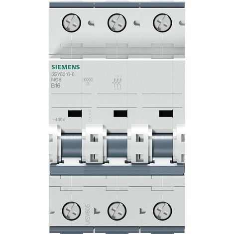 Siemens Interruptor automático 400V 6kA, 3 polos, B, 16A, T=70mm, 5SY63166