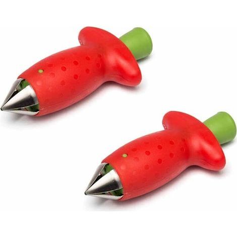 Lot de deux outils pour équeuter les fraises, adaptés à l'équeutage des fruits et légumes tendres, équeutage facile, acier inoxydable (outil pour équeuter - rouge). (1/5)