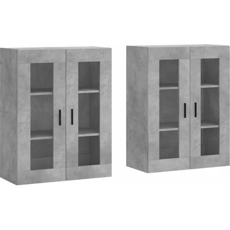 Set di 2 pratici armadietti da parete mensola a muro 69,5 x 34 x 90 cm in legno ingegnerizzato grigio cemento 020055441