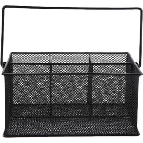 Panier de rangement pour couverts en métal noir à 4 compartiments, organisateur de couverts pour la cuisine, les fêtes et le camping.
