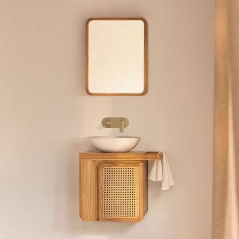 Conjunto de mueble de baño suspendido 60x40 cm en madera de teca Georgy SKLUM