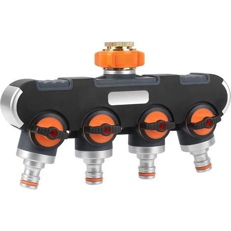 Distributeur Arrosage 4 Voies - Distributeur d'eau 3/4" et 1/2" avec Vanne Robinet pour Connecter Simultanément Deux Appareils, Débit d'eau Réglable, Adaptateur pour Arroser Le Jardin (1/5)