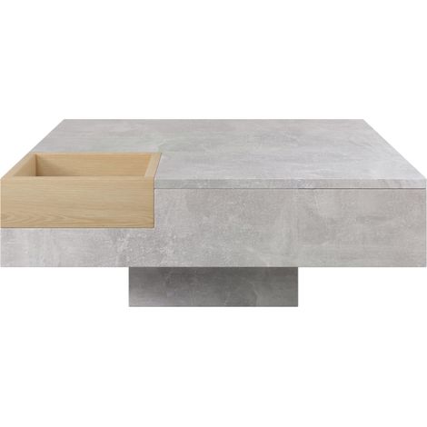 Couchtisch 72 x 72 x 30 cm mit herausnehmbarer Aufbewahrungsbox, Betongrau und Holzoptik (1/5)