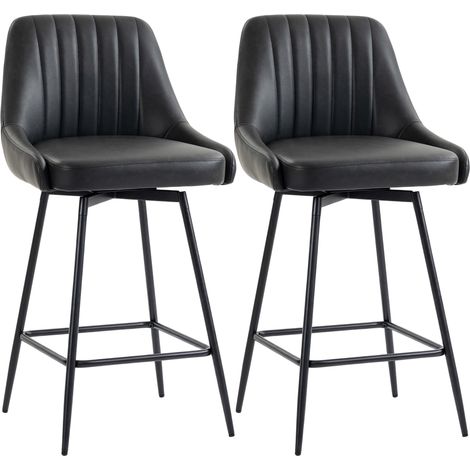 HOMCOM Vintage Bar Stools Set of 2, PU Leather, Footrest, Dark Grey (1/5)