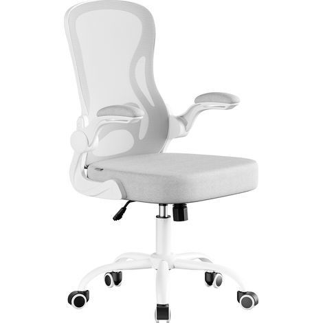 Chaise de Bureau Ergonomique Pivotante, en Maille, Fauteuil de Bureau, Soutien Lombaire, Fonction Basculante, Accoudoirs Rabattables, pour Chambre, Gris Tourterelle (1/5)