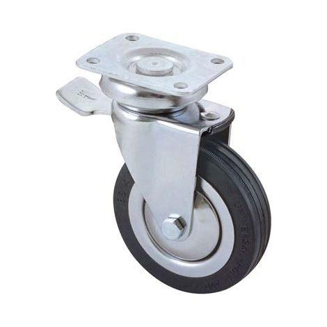 RUOTA A FORCELLA GIREVOLE + FERMO 155BIS AVO  A/CROMATO/GOMMA NERA D.MM  60X24 P.MM 64X50