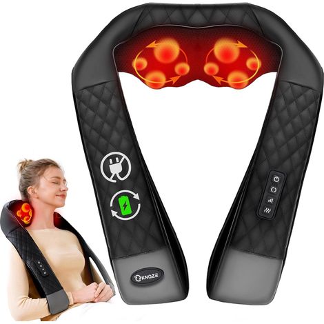 Masseur Nuque 4D Shiatsu Sans Fil Chauffant, Cuir Masseur shiatsu 4D sans fil chauffant, 2 modes, cuir. Pour cou, épaules, dos. Idéal maison, bureau, voyage (1/5)