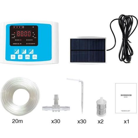 1 ensemble arrosage goutte-à-goutte jardin, double pompe solaire, minuterie intelligente pour plantes en pot et intérieur