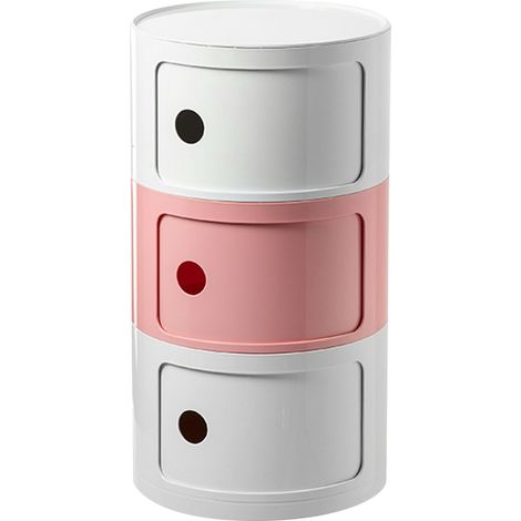 Table de chevet scandinave grande capacité, meuble de rangement rond 3 étages pour chambre, couleurs laiteux, rose, blanc laiteux (1/5)