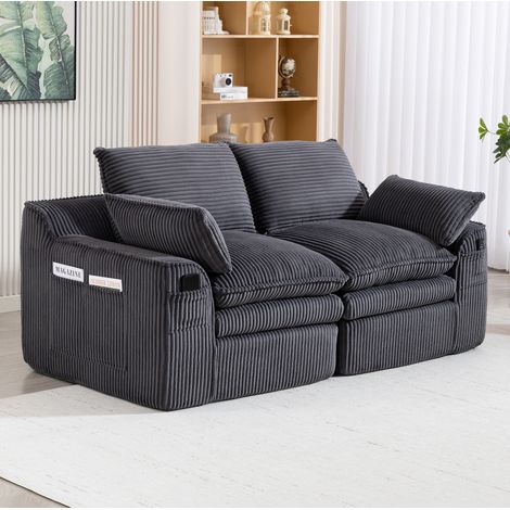 Sofá modular 2 plazas 191x94x85 cm gris oscuro en pana con cojines y bolsillos laterales (1/5)