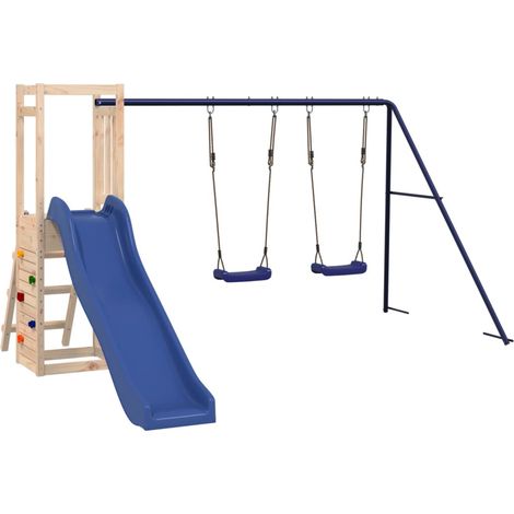 Aire de jeux d'extérieur balançoires toboggan portiques robuste jeux jardin 308 x 321 x 169 cm bois de pin massif (1/5)