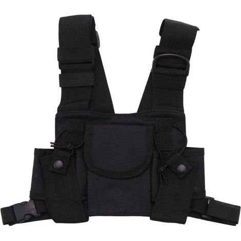 Radios De Poche Radio Poitrine Harnais face Pack Pochette etui Gilet greement Porter pour 2 voies Talkie Walkie applique a UV-5R noir (1/4)