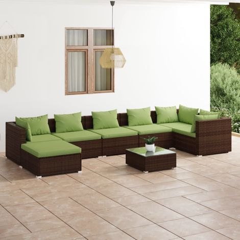 vidaXL Salon de jardin 8 pcs avec coussins résine tressée marron (1/5)