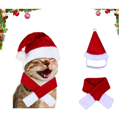 2 pièces costume Noël pour chien et chat, chapeau et écharpe (1/4)
