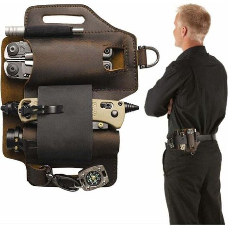 EDC Étui multifonction pour lampe de poche - Fourreau de ceinture en cuir avec porte-stylo pour lampe de poche, couteau, clés de voiture
