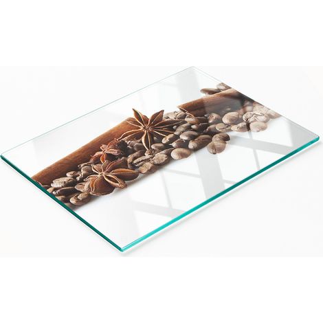 Tableau en verre résistant et élégant, motif grains de café et cannelle, 80 x 52 cm (1/5)