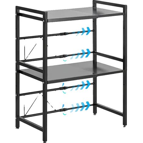 Mikrowellenregal, 3-stufiges Design, höhen- und längenverstellbar, schwarz, 2-stufig (1/2)