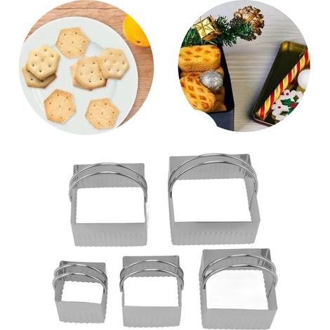Set aus fünf Edelstahl-Ausstechformen, Gebäckausstecher und geradem quadratischen Ausstecher. (1/5)